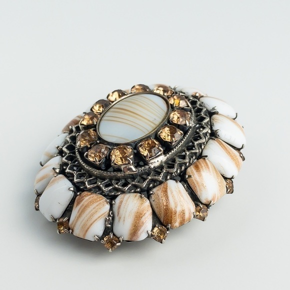 Danny Pollak Jewelry Set Glass Rhinestone Pendant Brooch and Earring Silver Tone - Picture 6 of 16
